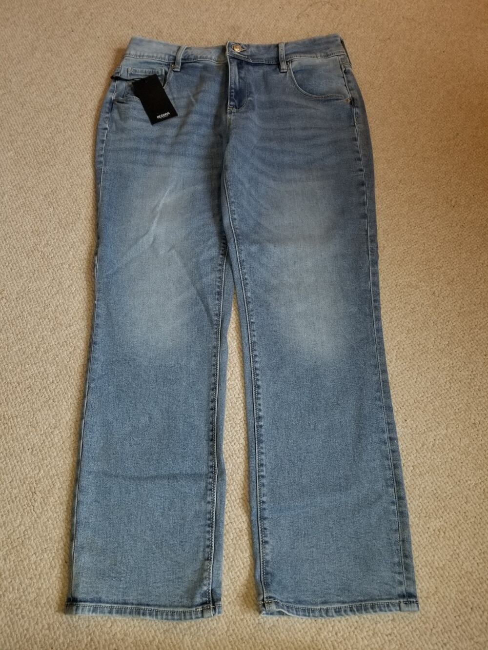 NWT Womens Jeans-HUDSON-"Icy blue" stretch denim mid rise straight ankle-12/32